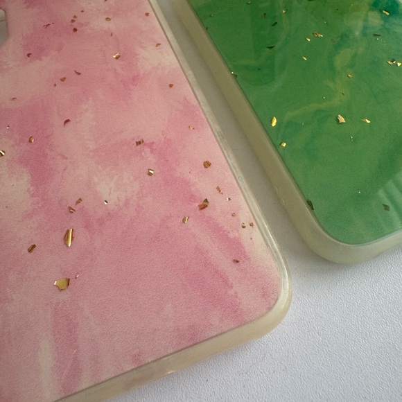 iPhone XR Case Bundle – Pink & Green Marble with Gold Flakes - Picture 3 of 6